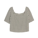 System Action - V25CA331_18 - Camisa de rayas de manga tres cuartos abullonadas y escote cuadrado - Mujer