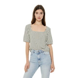System Action - V25CA331_18 - Camisa de rayas de manga tres cuartos abullonadas y escote cuadrado - Mujer