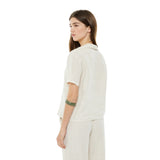 System Action - V25CA420_4 - Camisa de lino de manga corta con escote camisero - Mujer