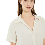 System Action - V25CA420_4 - Camisa de lino de manga corta con escote camisero - Mujer