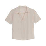 System Action - V25CA420_4 - Camisa de lino de manga corta con escote camisero - Mujer