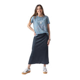 System Action - V25FA207_5 - Falda midi de canalé con goma en la cintura - Mujer