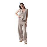 System Action - V25PA325_2 - Pantalón recto ancho con cordón en la cintura - Mujer