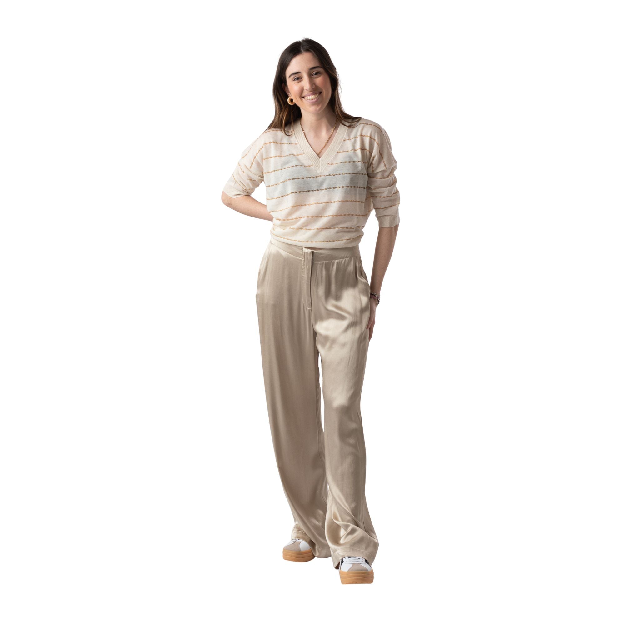 Pantalón palazzo viscosa beige System Action | Konestilochic