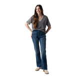 Vaqueros flare grises costura central mujer | Konestilochic
