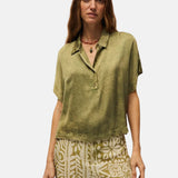 System Action - V26CA303-19 – Camisa verde de manga corta 100% viscosa - Mujer