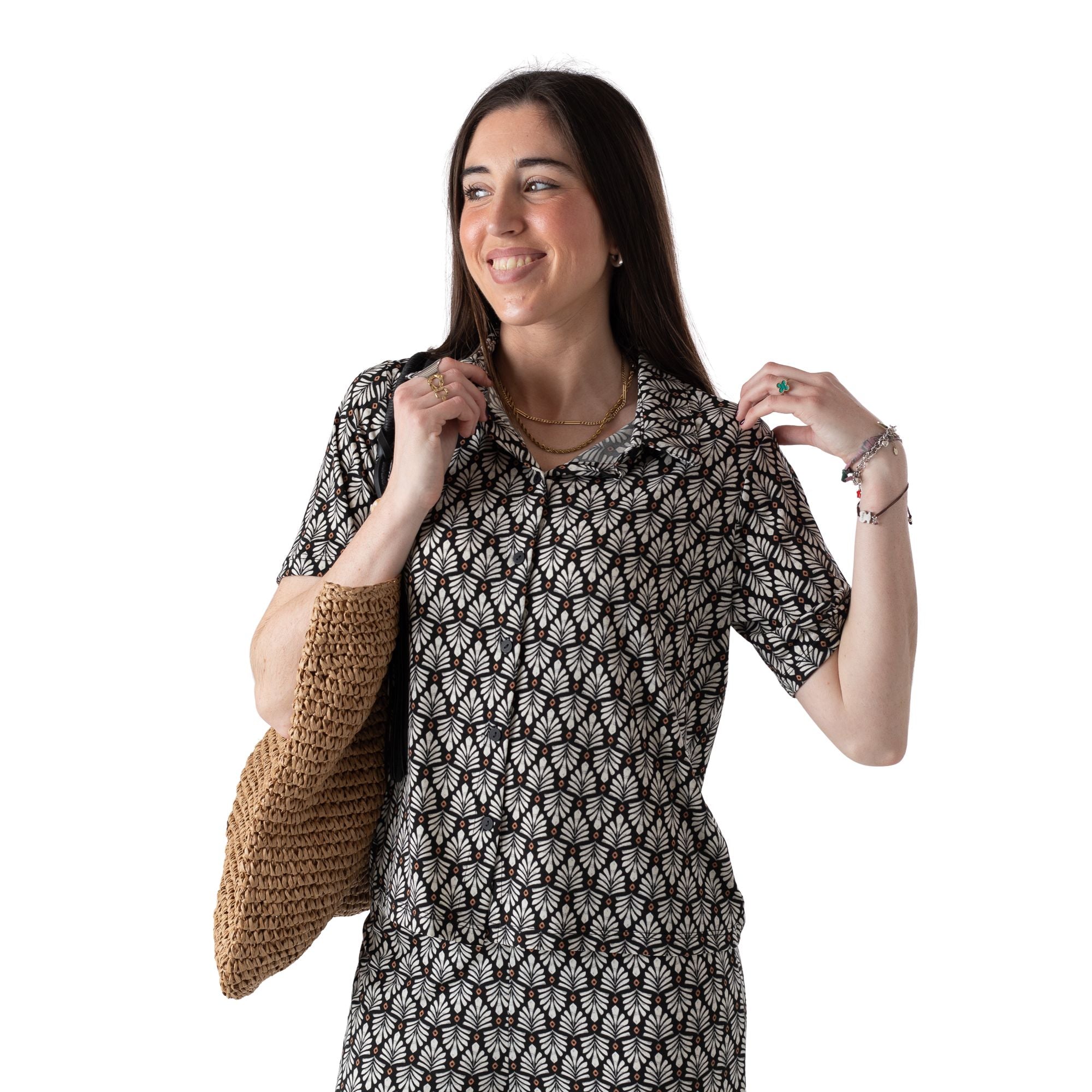 Camisa negra geométrica System Action mujer Konestilochic
