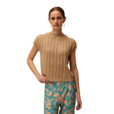 Chaleco calado beige System Action con lúrex para mujer Konestilochic