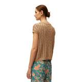 System Action - V26CH305-16 – Chaleco cámel de punto calado con lurex - Mujer