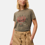 System Action - V26CT198-12 – Camiseta marrón de manga corta con dibujo de corazón - Mujer