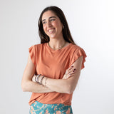 System Action - V26CT211-31 – Camiseta naranja de modal con volantes en las mangas - Mujer