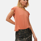 System Action - V26CT211-31 – Camiseta naranja de modal con volantes en las mangas - Mujer