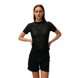 System Action - V26CT337-8 – Camiseta calada azul marino de manga corta 100% algodón - Mujer