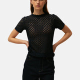 System Action - V26CT337-8 – Camiseta calada azul marino de manga corta 100% algodón - Mujer