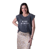 System Action - V26CT397-10 – Camiseta gris sin mangas 100% algodón orgánico con impresión delantera - Mujer