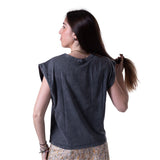 System Action - V26CT397-10 – Camiseta gris sin mangas 100% algodón orgánico con impresión delantera - Mujer