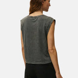 System Action - V26CT397-10 – Camiseta gris sin mangas 100% algodón orgánico con impresión delantera - Mujer
