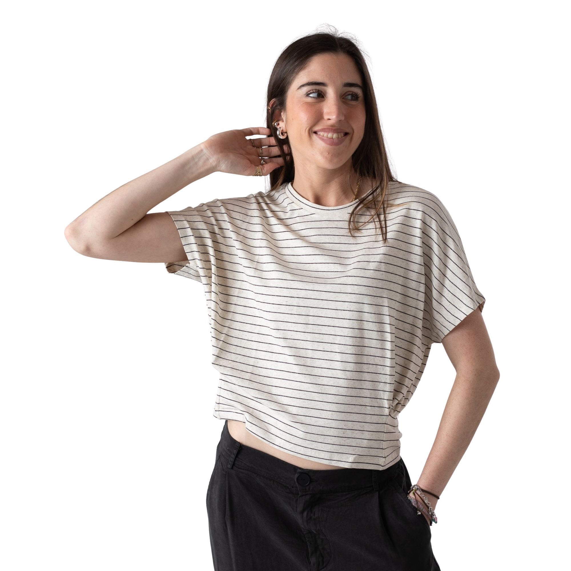 Camiseta crema de rayas System Action | Mujer sostenible Konestilochic