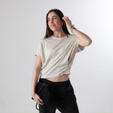 System Action - V26CT405-2 – Camiseta de rayas de manga corta con pliegues en el bajo - Mujer