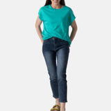 System Action - V26CT419-38 – Camiseta verde turquesa de manga corta de lino y algodón - Mujer
