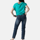 System Action - V26CT419-38 – Camiseta verde turquesa de manga corta de lino y algodón - Mujer