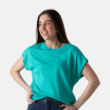 System Action - V26CT419-38 – Camiseta verde turquesa de manga corta de lino y algodón - Mujer