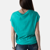 System Action - V26CT419-38 – Camiseta verde turquesa de manga corta de lino y algodón - Mujer