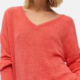 System Action - V26JE209-34 – Jersey coral con escote de pico con acabados acanalados - Mujer
