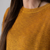System Action - V26JE310-29 – Jersey mostaza de manga corta y cuello redondo con lurex - Mujer