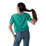 System Action - V26JE442-38 – Jersey turquesa de manga corta de algodón y lino con hilo metalizado - Mujer