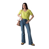 System Action - V26JE442-41 – Jersey amarillo de manga corta de algodón y lino con hilo metalizado - Mujer