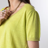 System Action - V26JE442-41 – Jersey amarillo de manga corta de algodón y lino con hilo metalizado - Mujer
