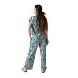System Action - V26PA353-20 – Pantalón Capri verde con estampado floral 100% viscosa - Mujer