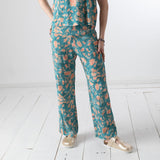 System Action - V26PA353-20 – Pantalón Capri verde con estampado floral 100% viscosa - Mujer