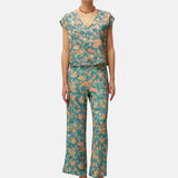 System Action - V26PA353-20 – Pantalón Capri verde con estampado floral 100% viscosa - Mujer