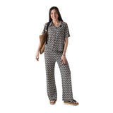System Action - V26PA361-40 – Pantalón negro con estampado geométrico y cintura elástica - Mujer