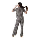 System Action - V26PA361-40 – Pantalón negro con estampado geométrico y cintura elástica - Mujer