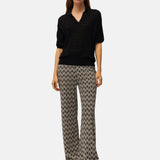System Action - V26PA361-40 – Pantalón negro con estampado geométrico y cintura elástica - Mujer