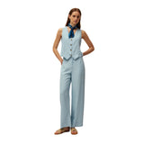 System Action - V26PA417-5 – Pantalones fluidos azules de téncel efecto vaquero - Mujer