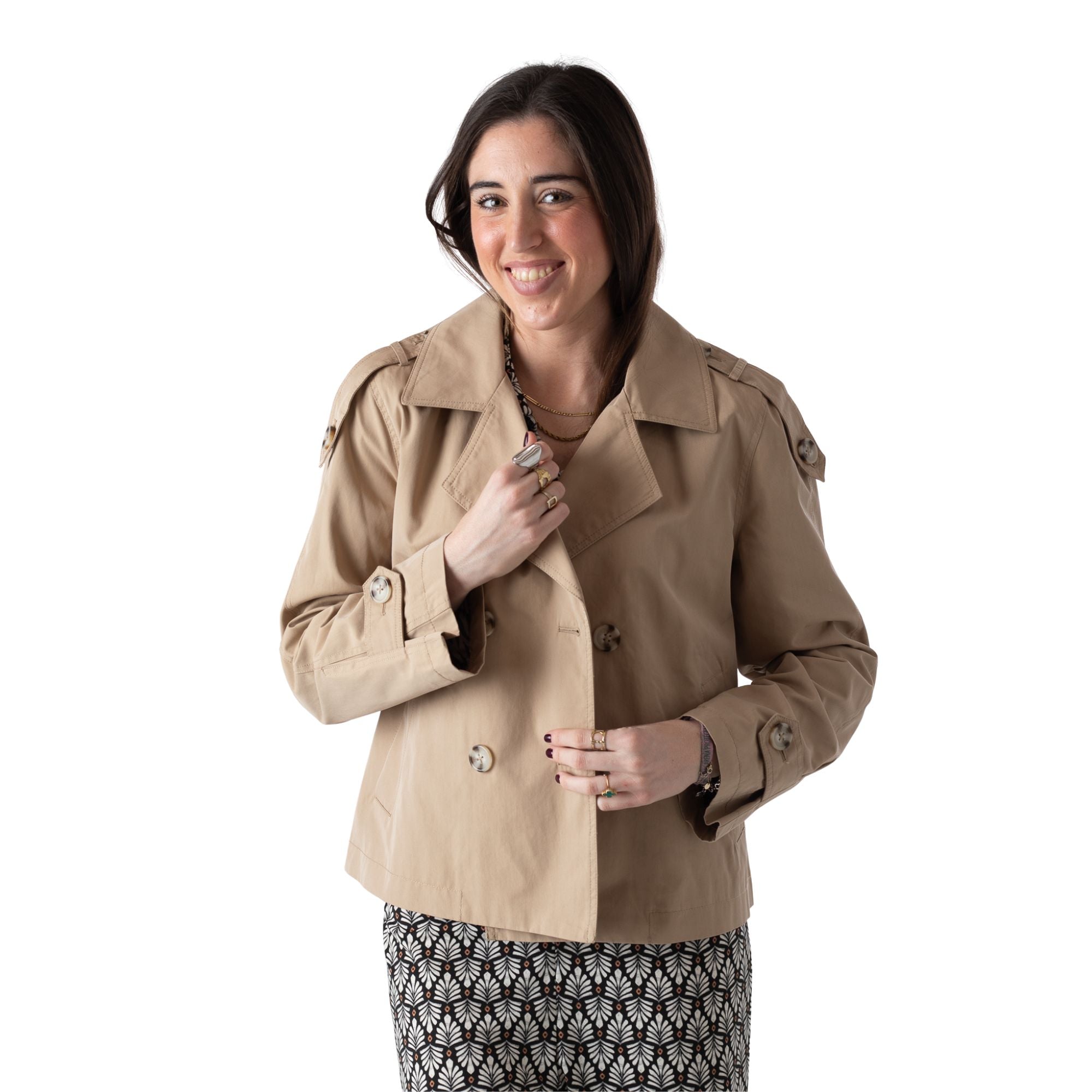 Trench corto camel mujer System Action Konestilochic