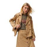 System Action - V26PK117-4 – Trench corto beige con cuello camisero, bolsillos y forro - Mujer