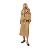 System Action - V26PK117-4 – Trench corto beige con cuello camisero, bolsillos y forro - Mujer