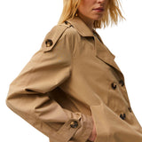 System Action - V26PK117-4 – Trench corto beige con cuello camisero, bolsillos y forro - Mujer