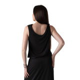 System Action - V26TO202-40 – Top negro fluido de modal con escote drapeado - Mujer