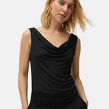 System Action - V26TO202-40 – Top negro fluido de modal con escote drapeado - Mujer