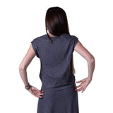 System Action - V26TO206-7 – Top azul de canalé con cuello redondo y manga corta - Mujer