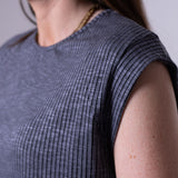 System Action - V26TO206-7 – Top azul de canalé con cuello redondo y manga corta - Mujer