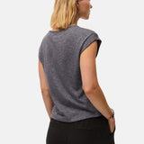 System Action - V26TO206-7 – Top azul de canalé con cuello redondo y manga corta - Mujer