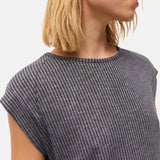 System Action - V26TO206-7 – Top azul de canalé con cuello redondo y manga corta - Mujer