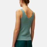 System Action - V26TO302-20 – Top de tirantes verde de canalé con lurex - Mujer